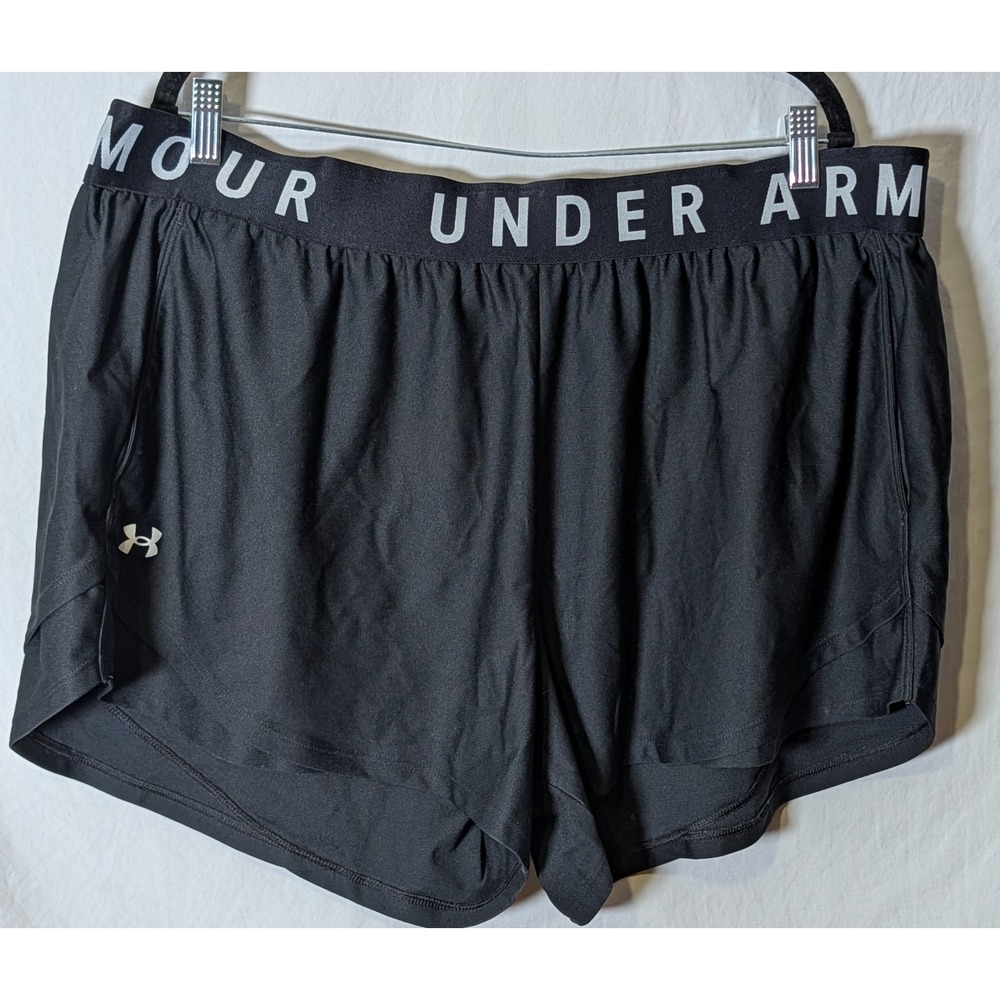 Under Armour Women's HeatGear Running Athletic Shorts Black Size 2XL Loose